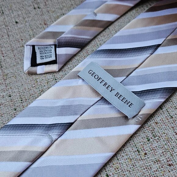 Geoffrey Beene Men Tie Multi Color Striped Necktie 100% Silk Classic Tie - Picture 10 of 11